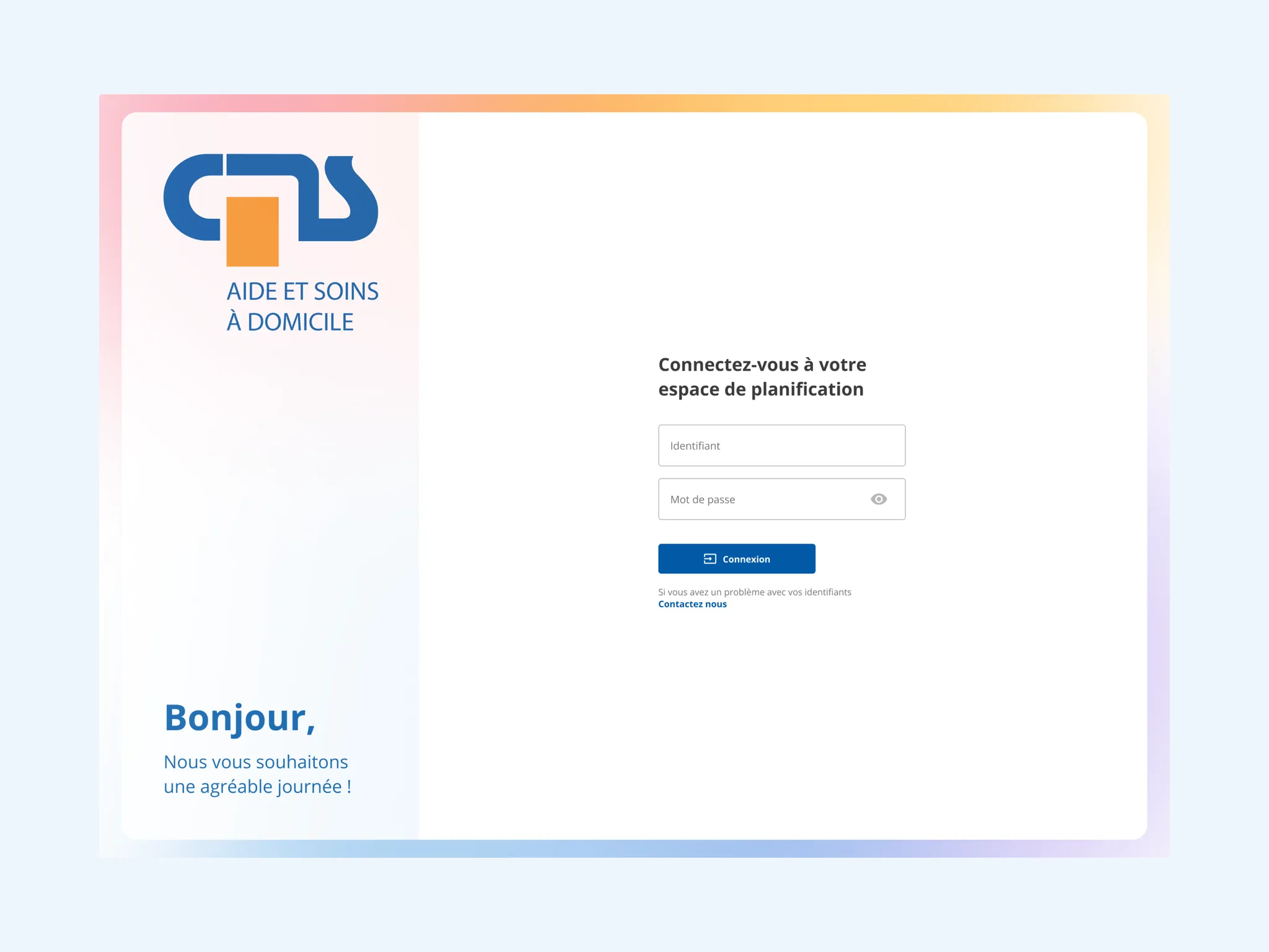 Écran de connexion à l'espace de planification, avec logo AVASAD