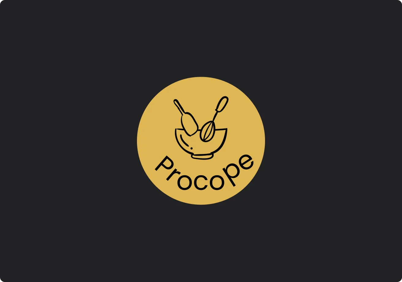 Logo Procope : une louche et un fouet dans un bol, sur fond sombre