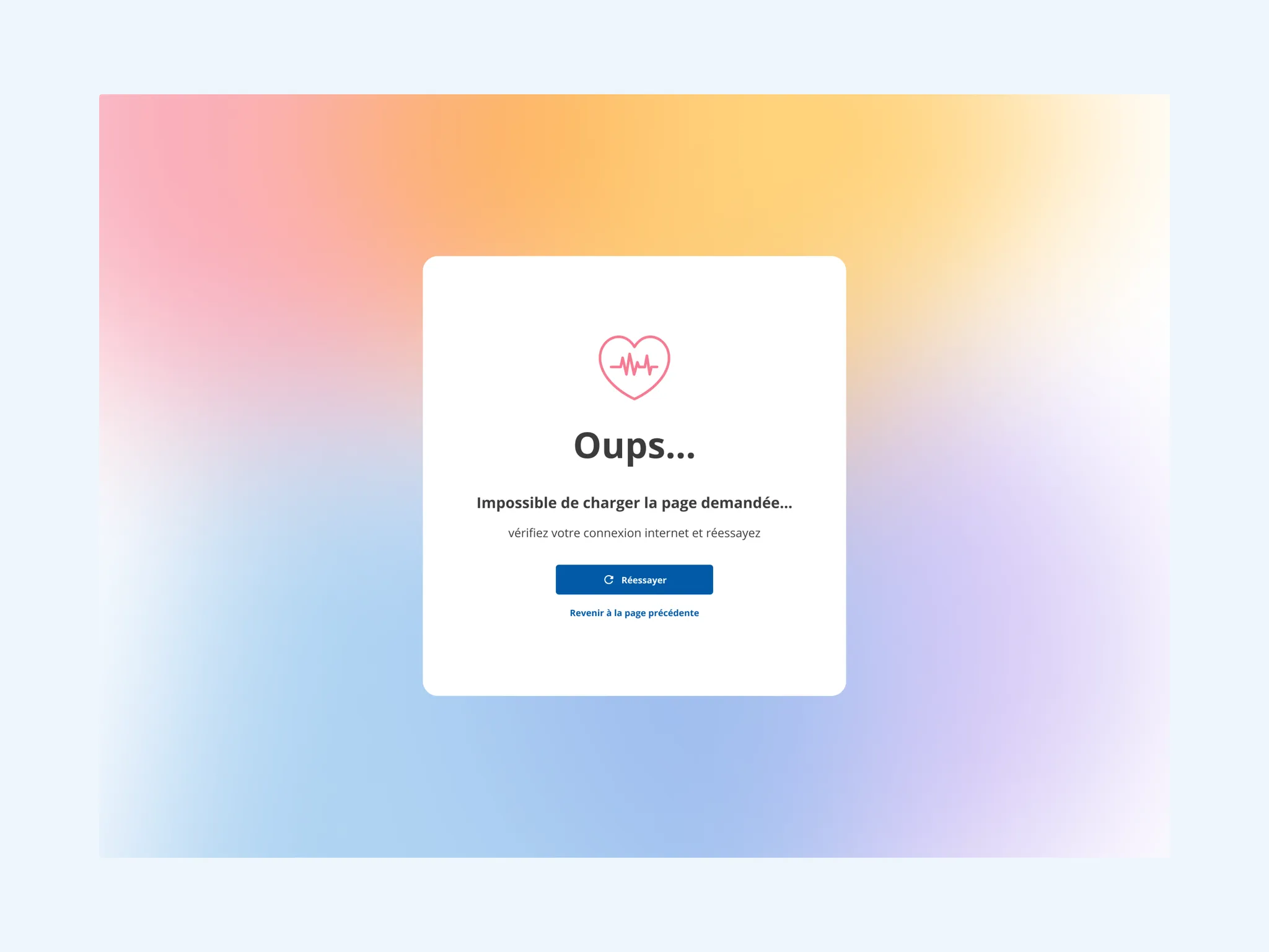 Écran d'erreur "Impossible de charger la page demandée"