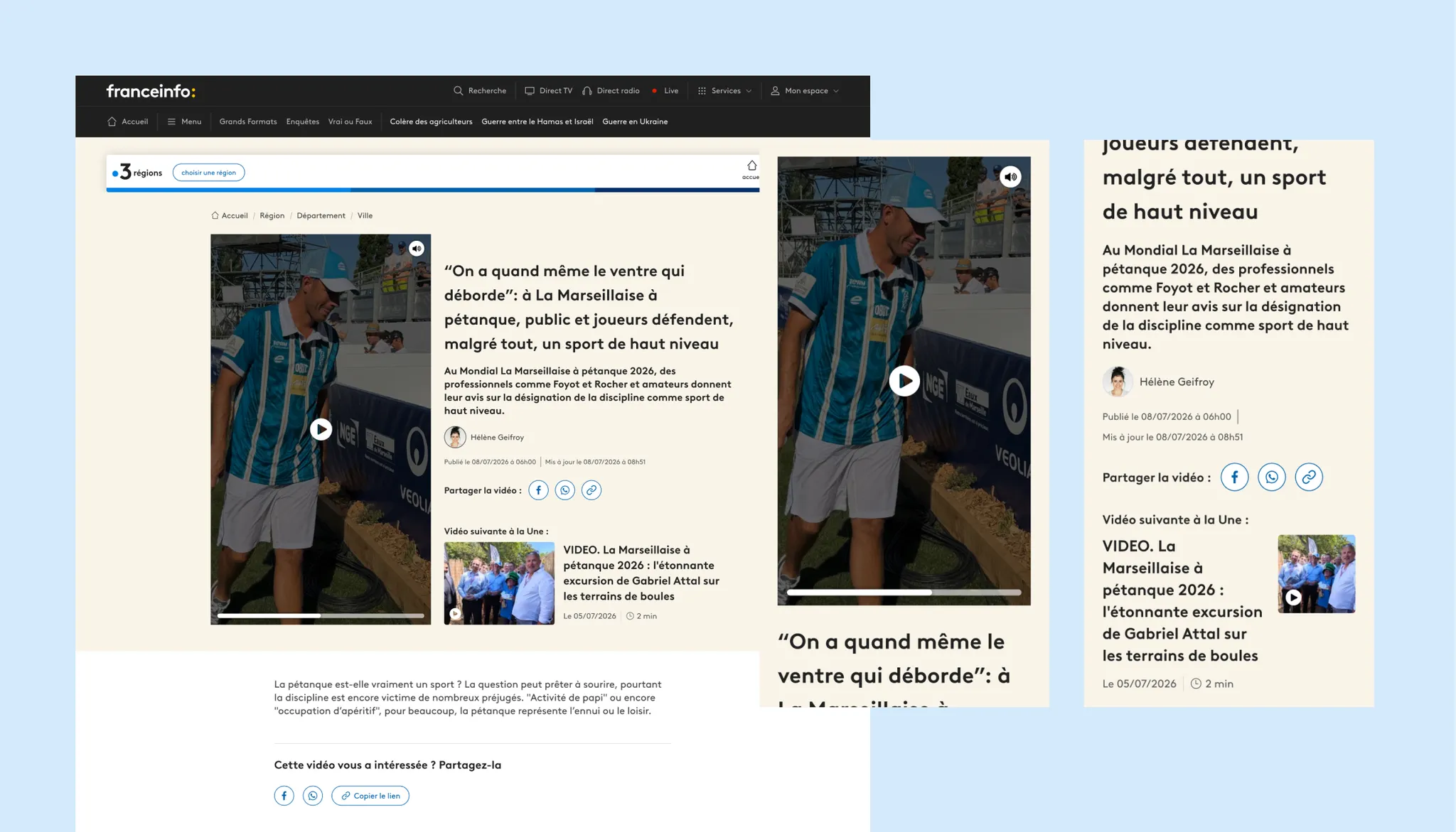 Article vidéo en format vertical, en versions desktop et mobile
