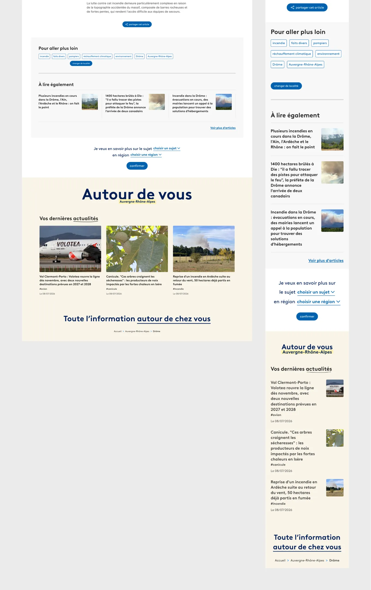 Bas de page article avant refonte : tags thématiques et liste simple d'articles liés