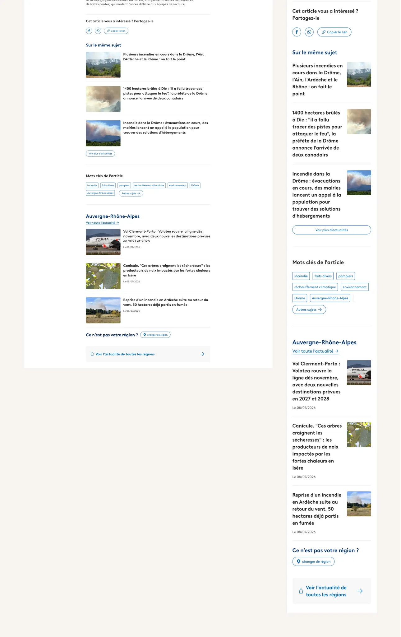 Bas de page article après refonte : bloc régional illustré et actualités locales mises en avant